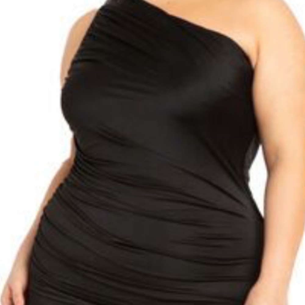 Ashley Stewart Black One-Shoulder Ruched Bodycon Dress